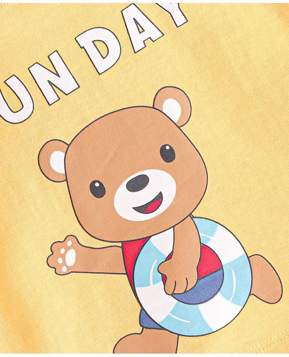 Babyhug Cotton Single Jersey Knit Full Sleeves Night Suit Bear Print - Yellow