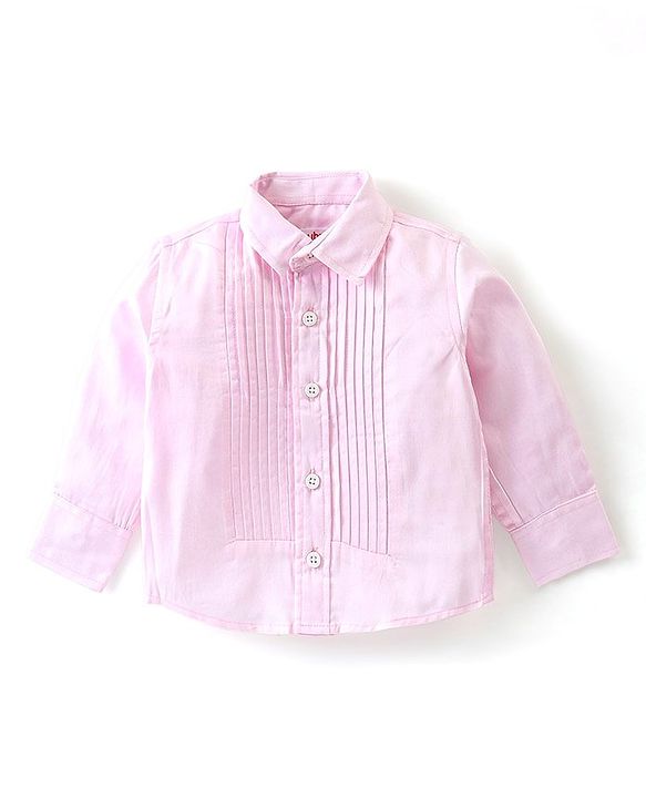 Babyhug 100% Cotton Woven Full Sleeves Party Wear Shirt & Trouser Set With Suspenders & Bow- Pink & Navy