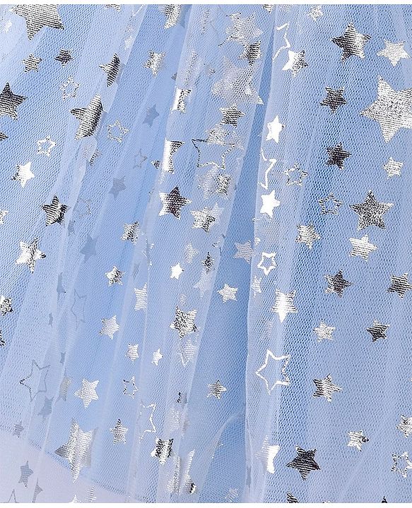 Babyhug Sleeveless Mesh Party Frock With Bow Applique - Light Blue