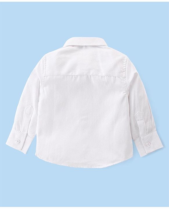 Babyhug Knit Full Sleeves Solid Color Party Shirt & Trousers with Bow & Suspender - White & Maroon