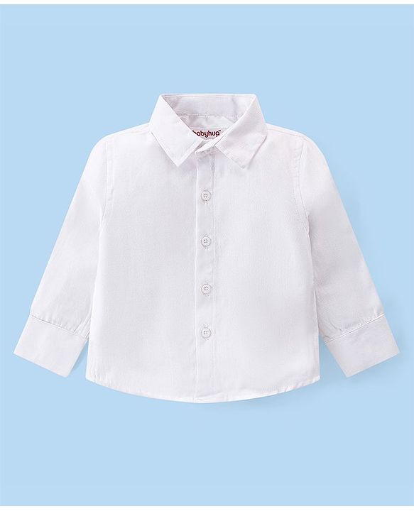 Babyhug Knit Full Sleeves Solid Color Party Shirt & Trousers with Bow & Suspender - White & Maroon