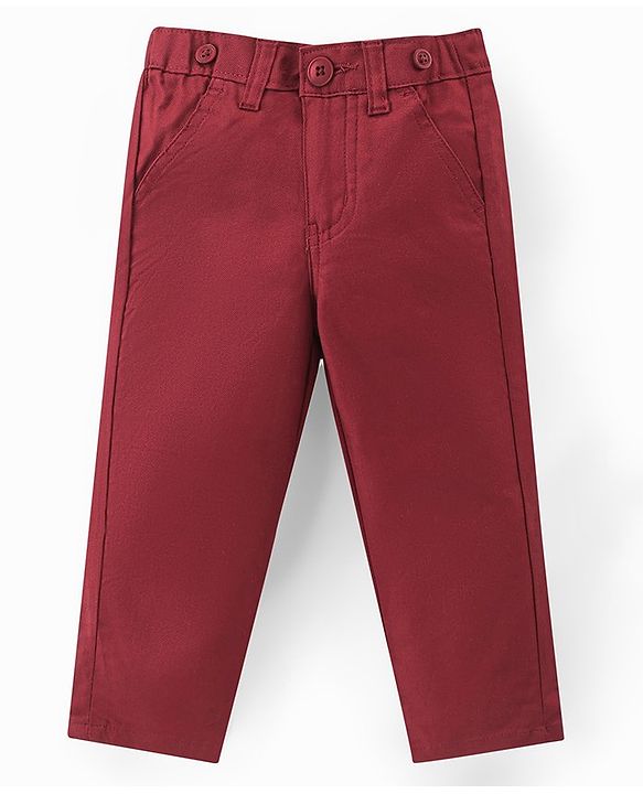 Babyhug Knit Full Sleeves Solid Color Party Shirt & Trousers with Bow & Suspender - White & Maroon