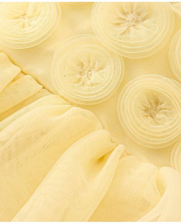 Babyhug Woven  Flutter Sleeves Mesh Party Frockyell with Floral Applique - Yellow