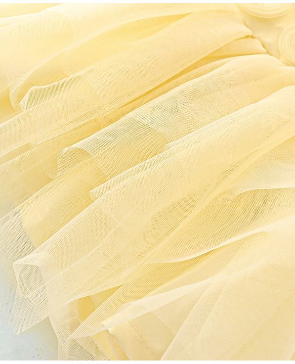 Babyhug Woven  Flutter Sleeves Mesh Party Frockyell with Floral Applique - Yellow
