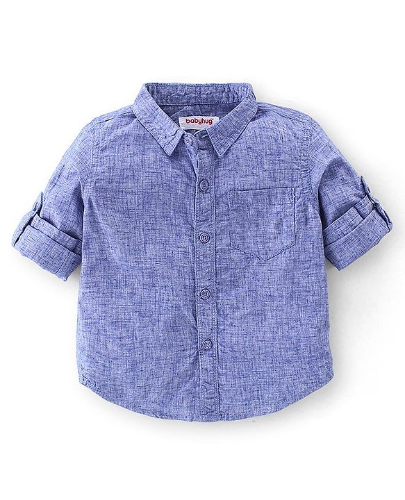 Babyhug Cotton Woven Full Sleeves Shirt & Jeans Solid Colour - Blue