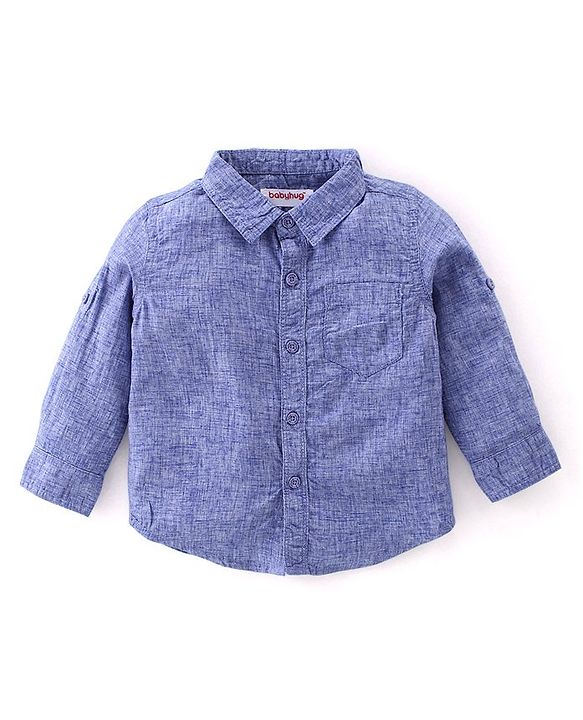 Babyhug Cotton Woven Full Sleeves Shirt & Jeans Solid Colour - Blue