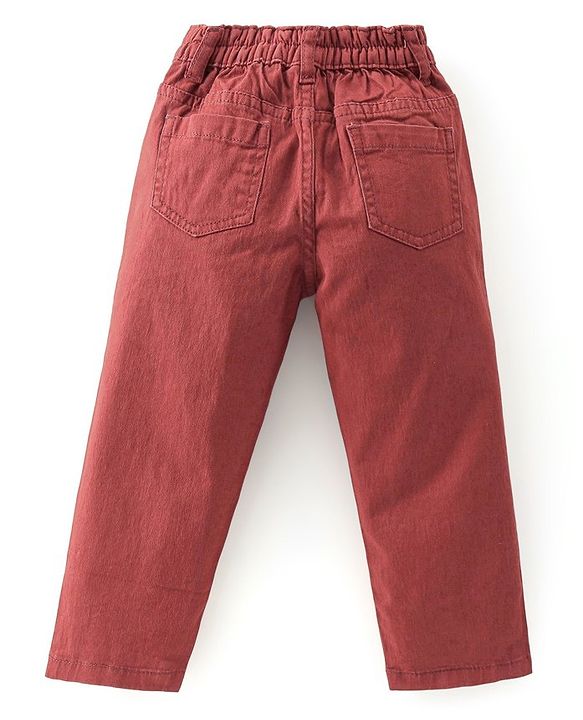 Babyhug 100% Cotton Woven Full Sleeves Stripes Shirts and Trouser Set with Bow - Maroon
