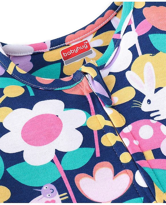 Babyhug 100% Cotton Knit Full Sleeves Romper Floral Print - Multicolor