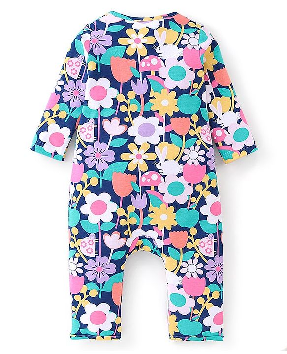 Babyhug 100% Cotton Knit Full Sleeves Romper Floral Print - Multicolor