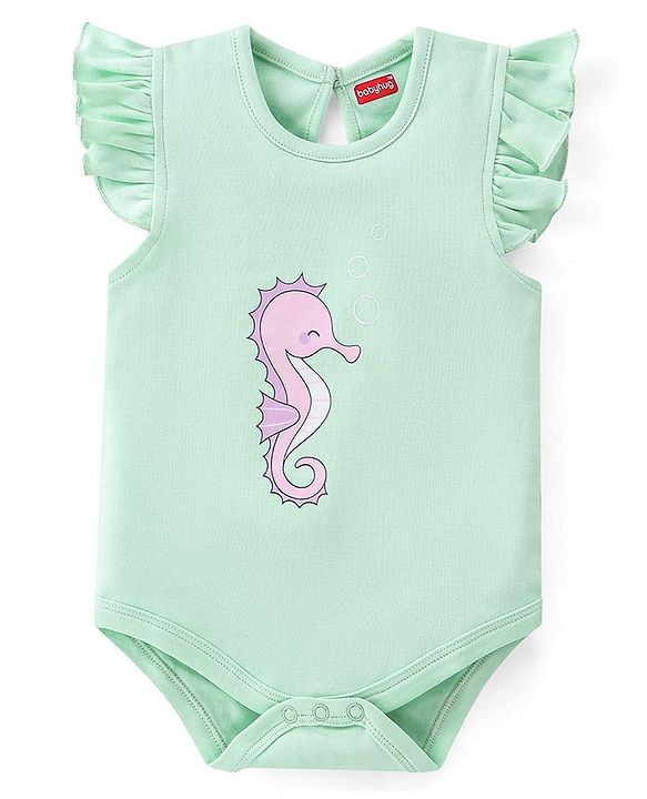 Babyhug 100% Cotton Half Sleeves Onesie With Sea Life Print Pack Of 3 - Purple Pink & Green