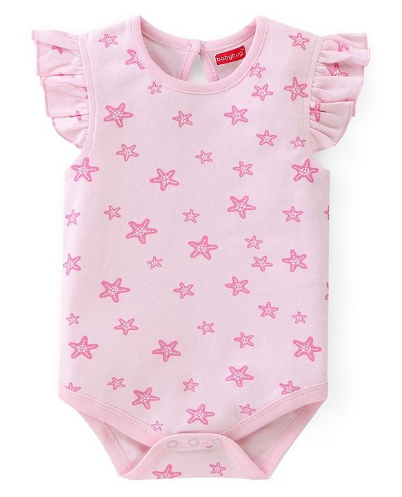 Babyhug 100% Cotton Half Sleeves Onesie With Sea Life Print Pack Of 3 - Purple Pink & Green