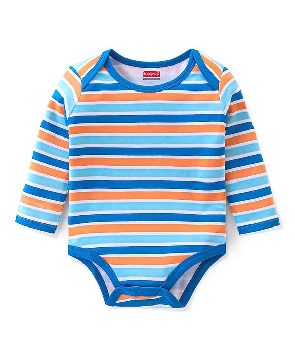 Babyhug 100% Cotton Knit Full Sleeves Onesies Pack Of 3 With Bunny Print - Blue & Orange