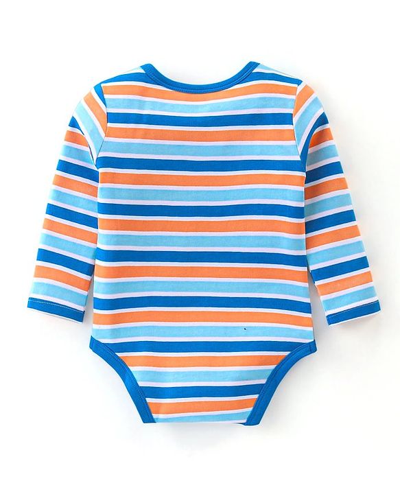 Babyhug 100% Cotton Knit Full Sleeves Onesies Pack Of 3 With Bunny Print - Blue & Orange