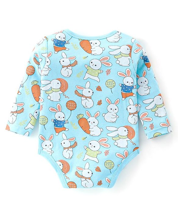 Babyhug 100% Cotton Knit Full Sleeves Onesies Pack Of 3 With Bunny Print - Blue & Orange