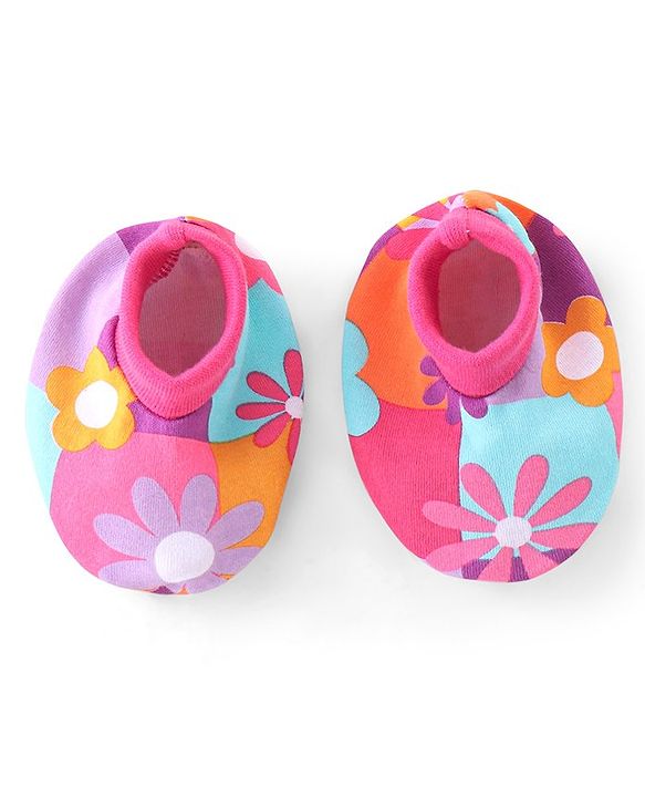 Babyhug 100% Cotton Interlock Knit Full Sleeves Onesies with Hair Band & Booties Floral Print - Pink
