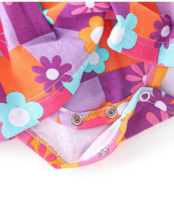Babyhug 100% Cotton Interlock Knit Full Sleeves Onesies with Hair Band & Booties Floral Print - Pink