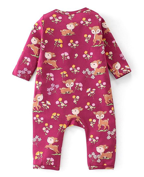 Babyhug 100% Cotton Full Sleeves Romper With Deer Print - Red