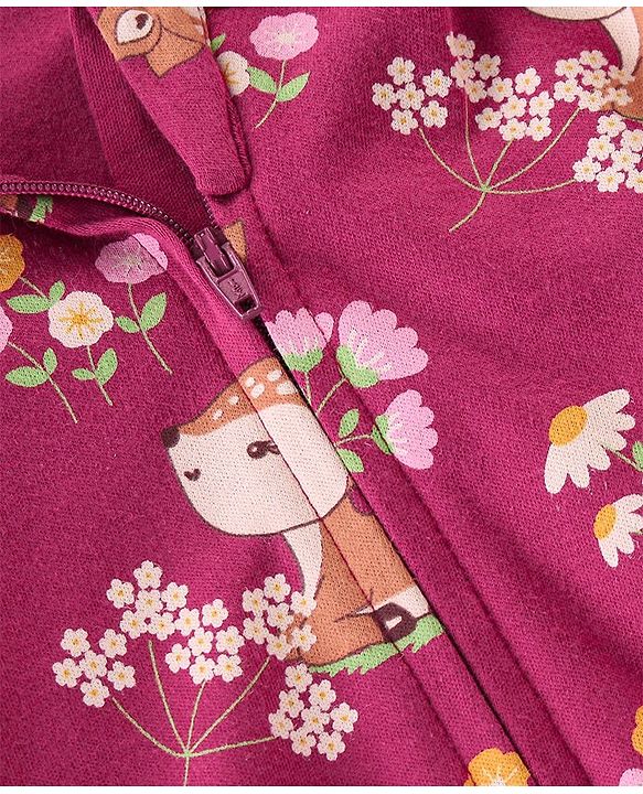 Babyhug 100% Cotton Full Sleeves Romper With Deer Print - Red