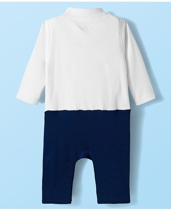 Babyhug 100% Cotton Full Sleeves Romper Checkered - White & Navy Blue