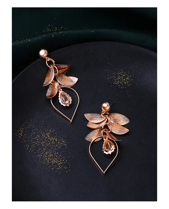 14k Yellow Gold and Rose Gold Leaf Earrings Stud Post Earrings - Ruby Lane