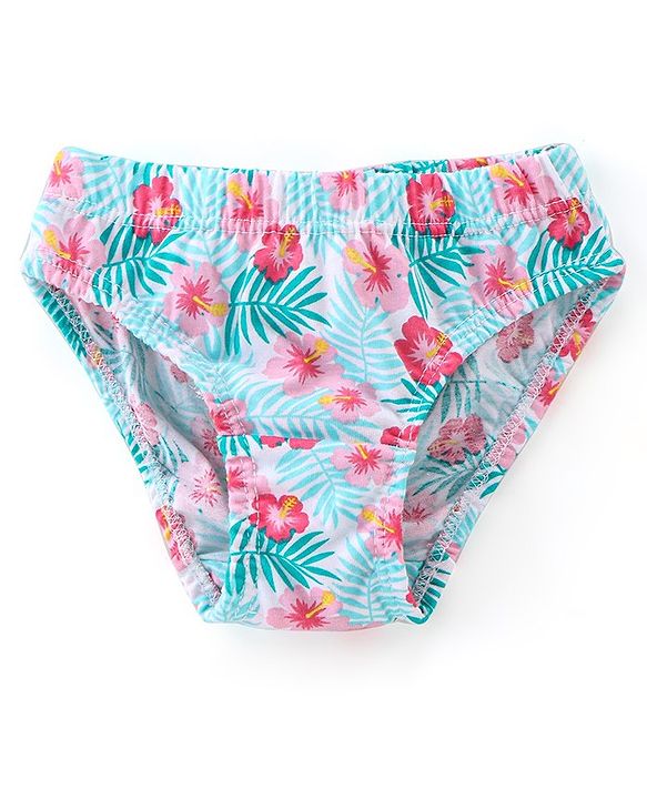 Babyhug 100% Cotton Panties With Floral Print Pack Of 3 - Blue & Pink