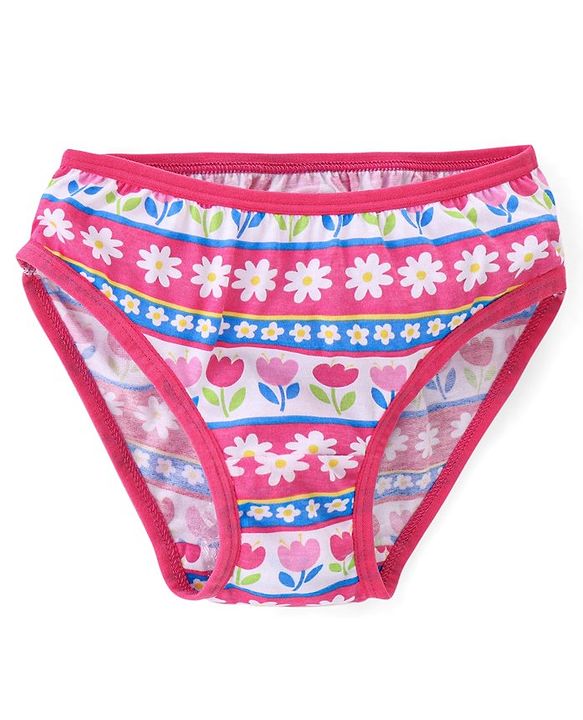 Babyhug 100% Cotton Knit Flower Print Panties Pack of 3- Pink & Green