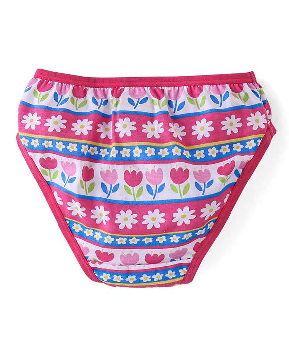 Babyhug 100% Cotton Knit Flower Print Panties Pack of 3- Pink & Green