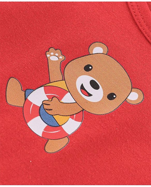 Babyhug 100% Cotton Single Jersey Knit Sleeveless Sando Stripes & Bear Print Pack Of 3 - Multicolor