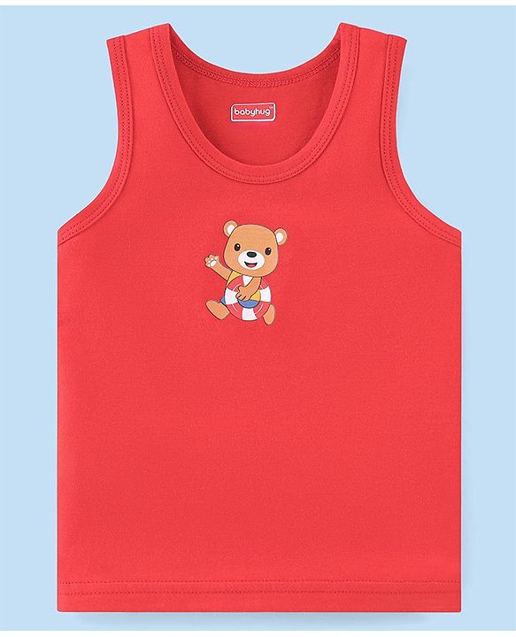 Babyhug 100% Cotton Single Jersey Knit Sleeveless Sando Stripes & Bear Print Pack Of 3 - Multicolor