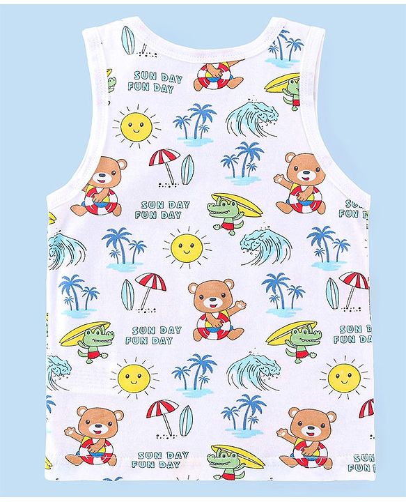 Babyhug 100% Cotton Single Jersey Knit Sleeveless Sando Stripes & Bear Print Pack Of 3 - Multicolor