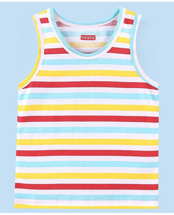Babyhug 100% Cotton Single Jersey Knit Sleeveless Sando Stripes & Bear Print Pack Of 3 - Multicolor