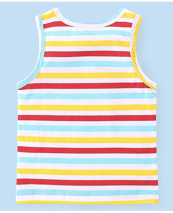 Babyhug 100% Cotton Single Jersey Knit Sleeveless Sando Stripes & Bear Print Pack Of 3 - Multicolor