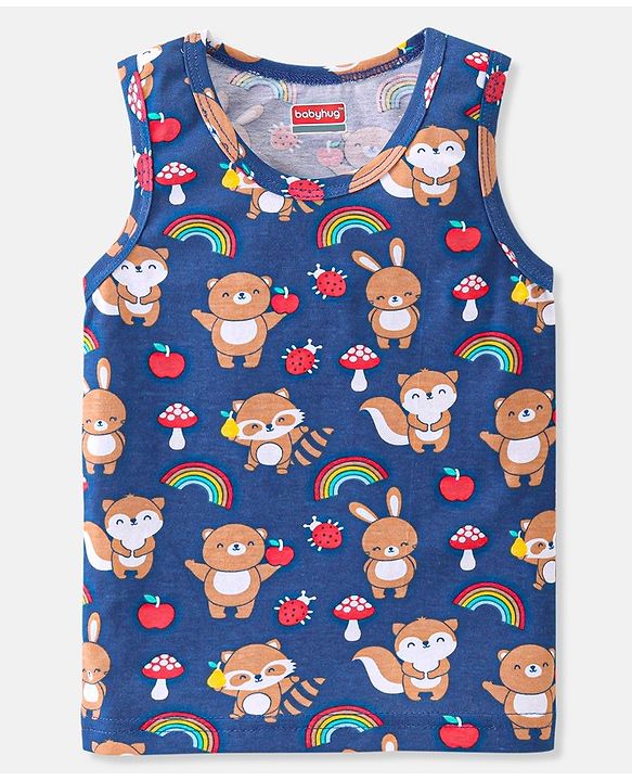 Babyhug 100% Cotton Sleeveless Sando Stripes & Bear Print Pack of 3- Multicolor