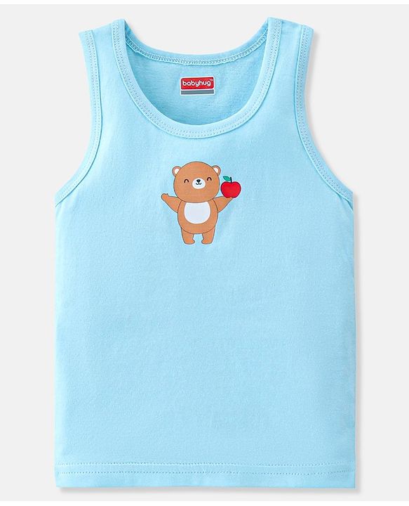 Babyhug 100% Cotton Sleeveless Sando Stripes & Bear Print Pack of 3- Multicolor
