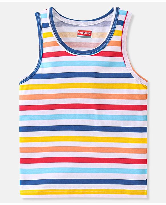 Babyhug 100% Cotton Sleeveless Sando Stripes & Bear Print Pack of 3- Multicolor