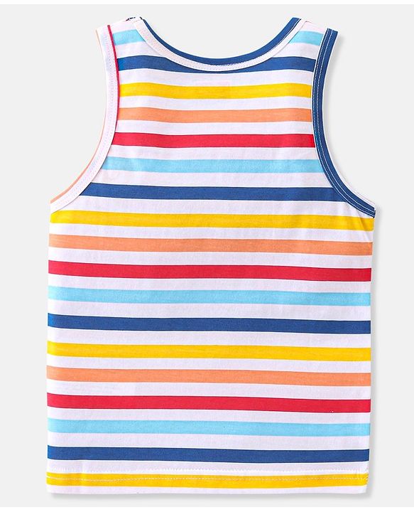 Babyhug 100% Cotton Sleeveless Sando Stripes & Bear Print Pack of 3- Multicolor