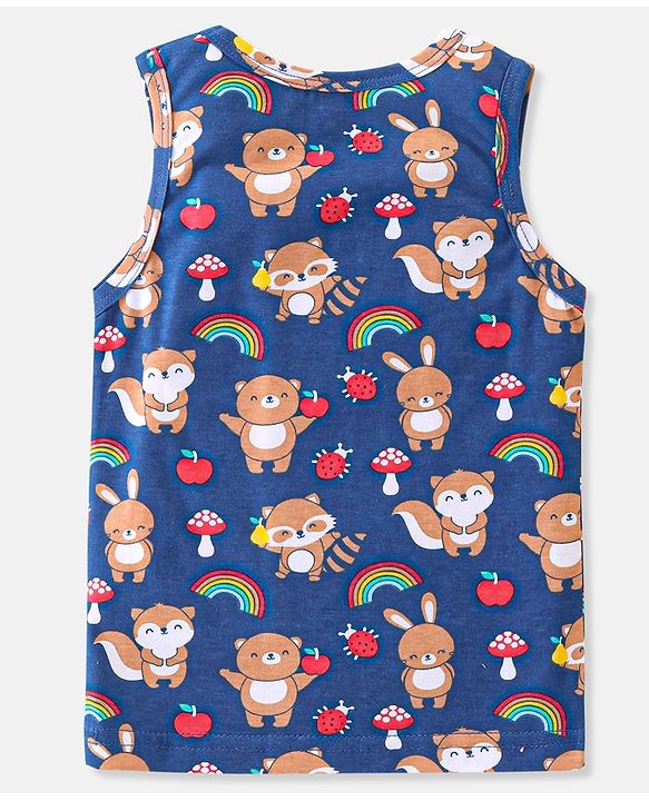 Babyhug 100% Cotton Sleeveless Sando Stripes & Bear Print Pack of 3- Multicolor
