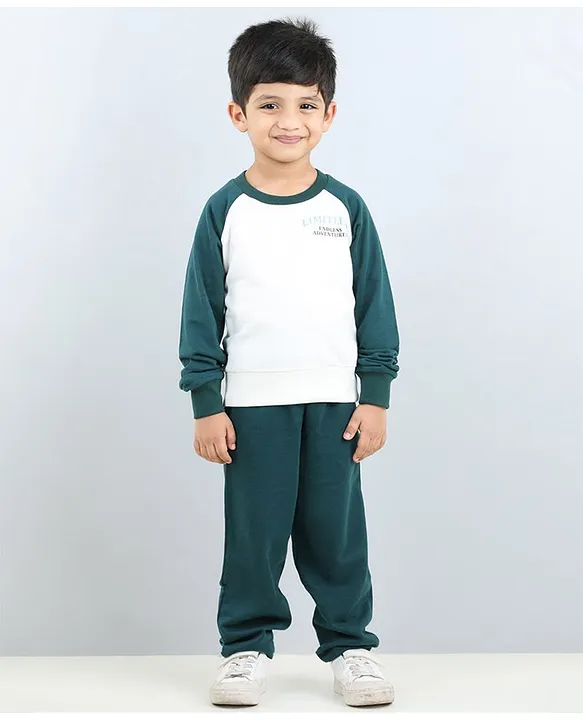 Aww Hunnie Full Sleeves Placement Text & Colour Block Detailed Winter  Sweatshirt And Joggers Set - Green