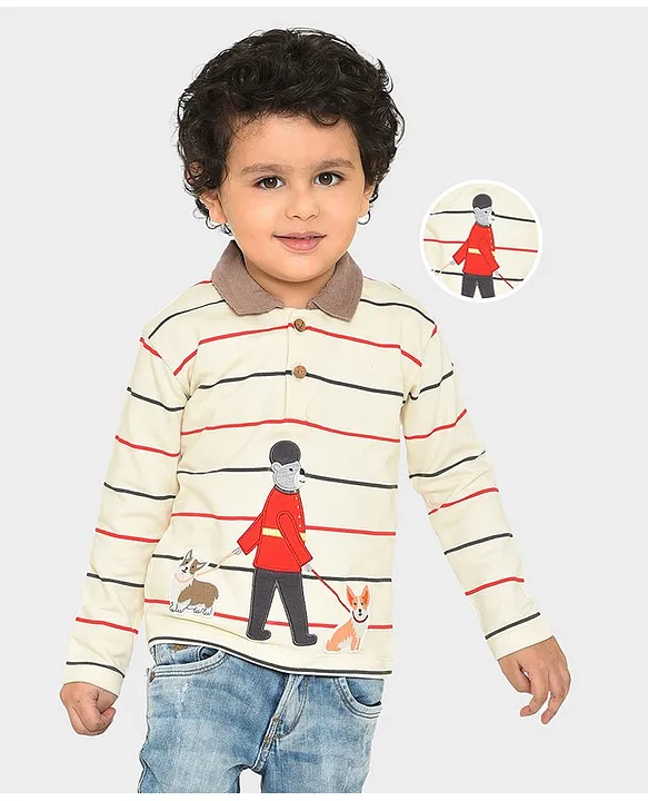 Buy Mi Arcus 98% Cotton 4% Elastane Full Sleeves Striped & Dog