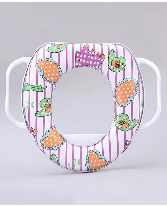 Babyhug Soft Cushioned Baby Potty Seat Birds & Rabbit Print - White & Pink