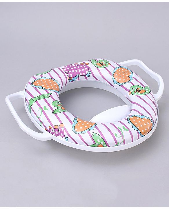 Babyhug Soft Cushioned Baby Potty Seat Birds & Rabbit Print - White & Pink