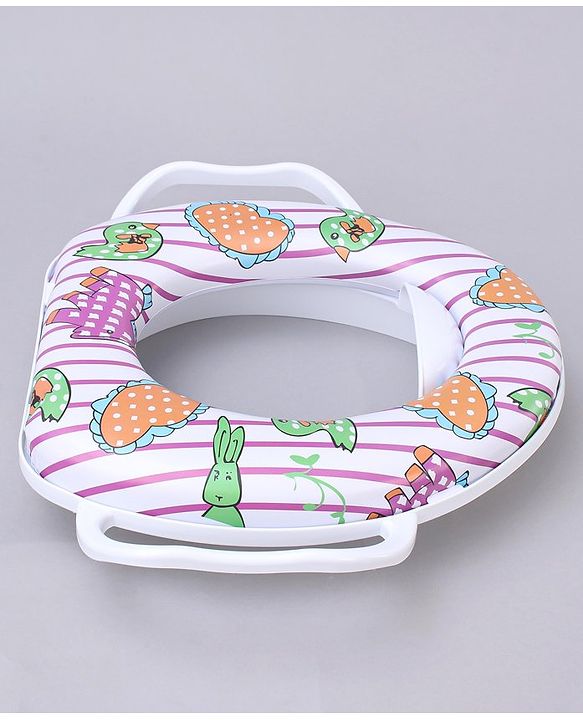 Babyhug Soft Cushioned Baby Potty Seat Birds & Rabbit Print - White & Pink
