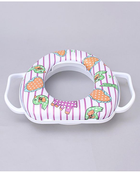Babyhug Soft Cushioned Baby Potty Seat Birds & Rabbit Print - White & Pink