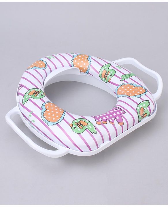 Babyhug Soft Cushioned Baby Potty Seat Birds & Rabbit Print - White & Pink