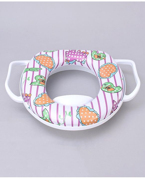 Babyhug Soft Cushioned Baby Potty Seat Birds & Rabbit Print - White & Pink