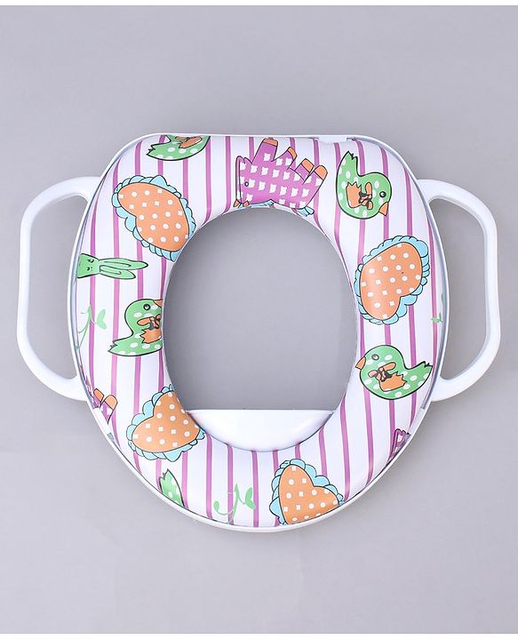 Babyhug Soft Cushioned Baby Potty Seat Birds & Rabbit Print - White & Pink