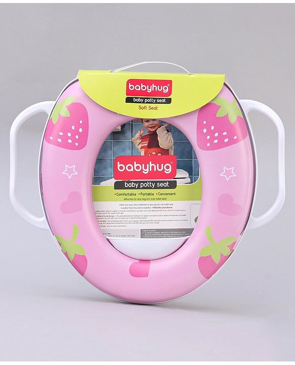 Babyhug Soft Potty Seat With Handle Strawberry Print - White & Pink