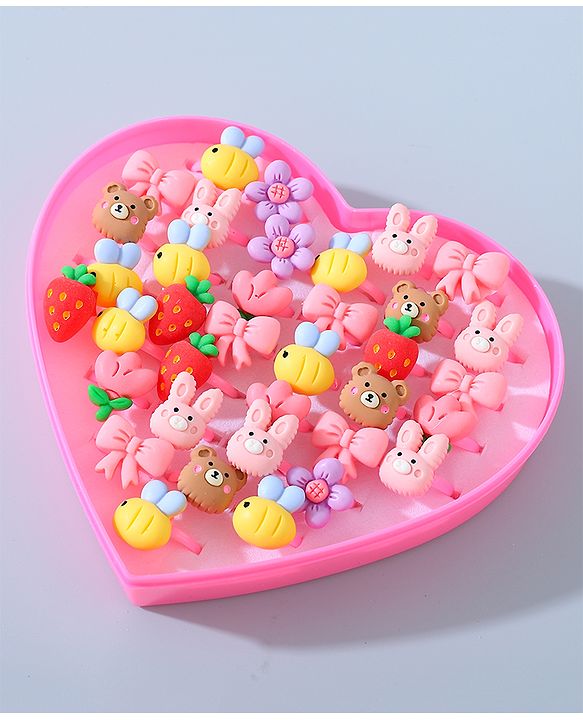 Babyhug Free Size Animals & Bow Shaped Finger Ring Sets Pack of 36 - Multicolour
