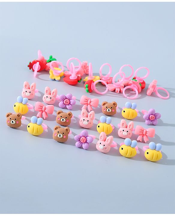 Babyhug Free Size Animals & Bow Shaped Finger Ring Sets Pack of 36 - Multicolour