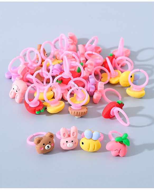 Babyhug Free Size Animals & Bow Shaped Finger Ring Sets Pack of 36 - Multicolour